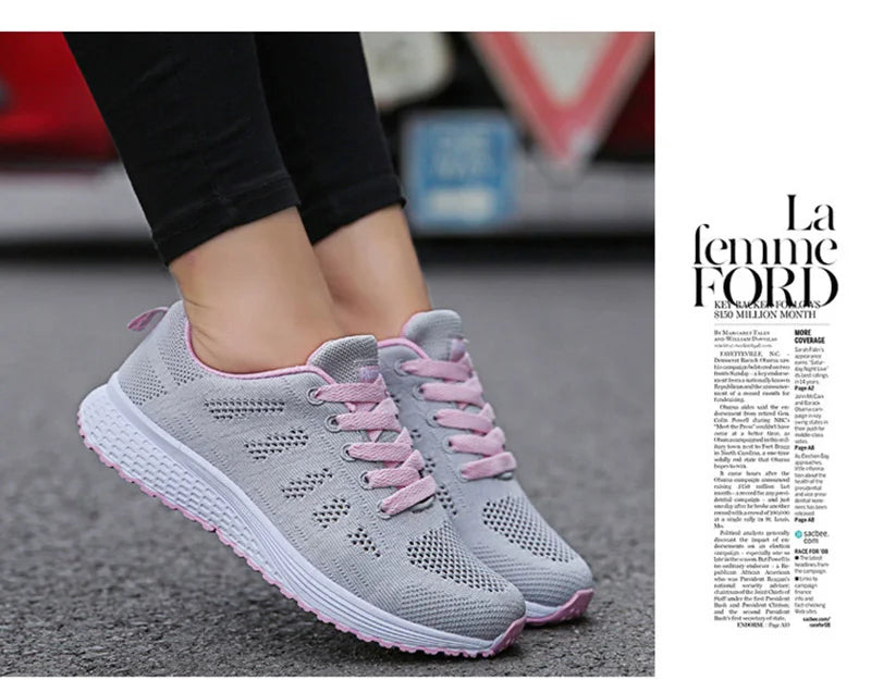 Women’s Casual Breathable Mesh Sneakers - White Flat Shoes