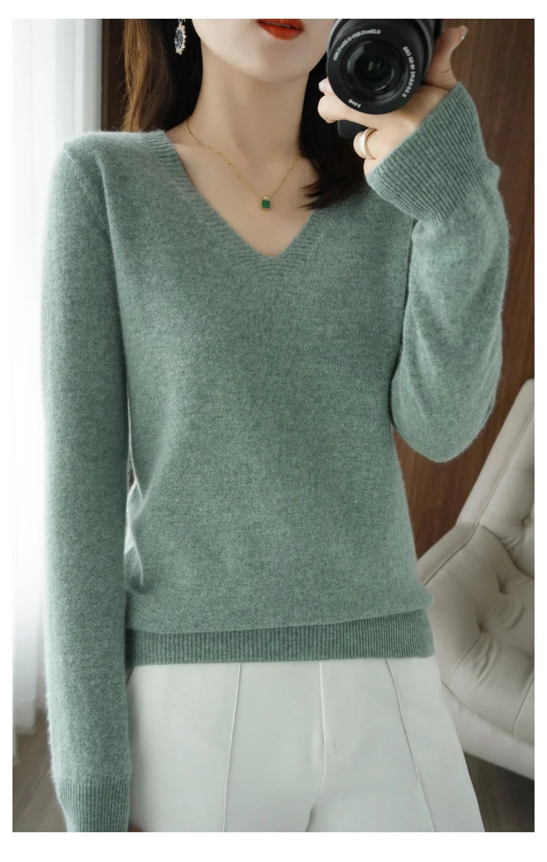 New Cashmere Women's V-neck Pullover Lace Hollow Out Sweater