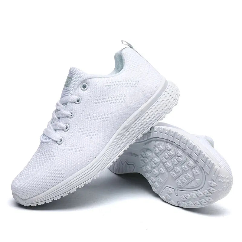 Women’s Casual Breathable Mesh Sneakers - White Flat Shoes