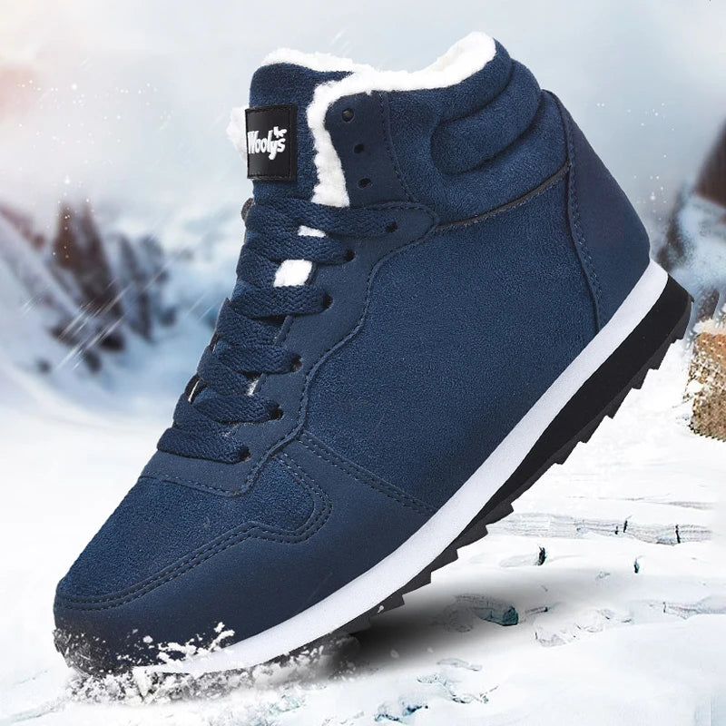 Winter Men Boots Casual Warm Ankle Shoes with Plush Fur, Comfortable Platform Snow Boots