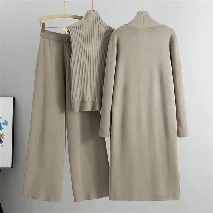 Spring Autumn 3-Piece Women Cardigan Tracksuit Set