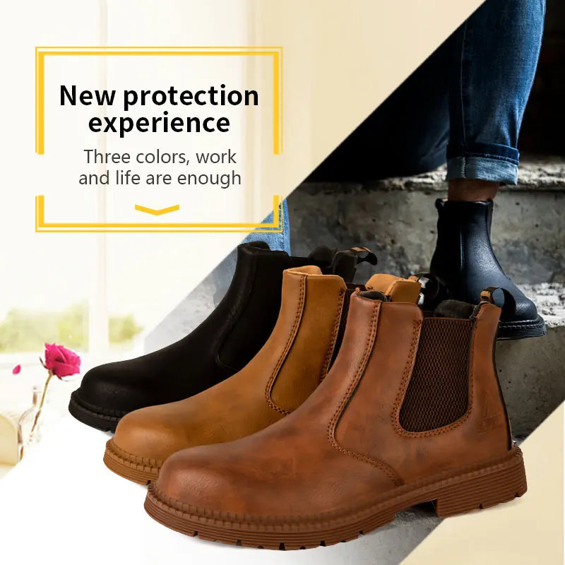 Waterproof Steel Toe Safety Work Boots for Men - Durable Leather Construction Footwear