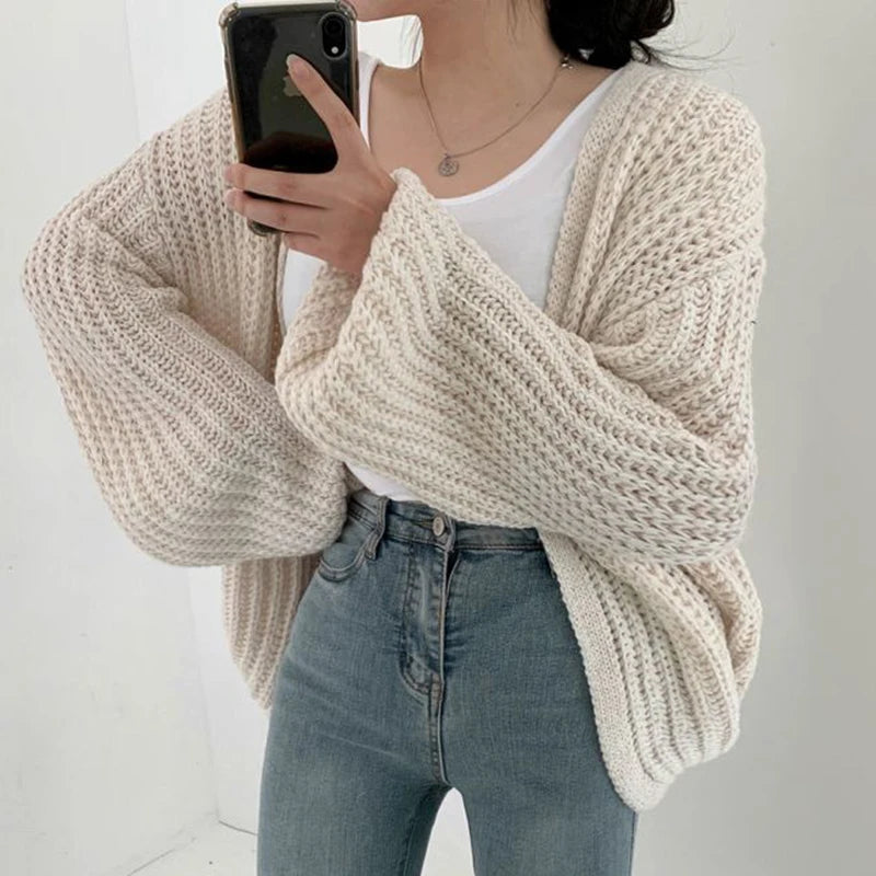 Vintage Harajuku Lantern Sleeve Women Cardigan Sweater – Casual Korean Fall Streetwear