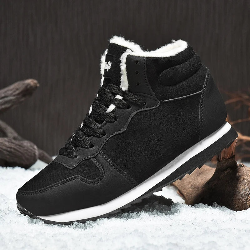 Winter Men Boots Casual Warm Ankle Shoes with Plush Fur, Comfortable Platform Snow Boots