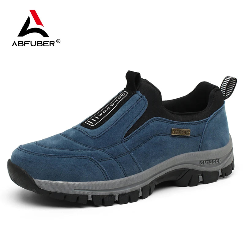 Outdoor Men's Casual Slip-On Sneakers – Breathable Suede Leather, Anti-Skid Walking Shoes