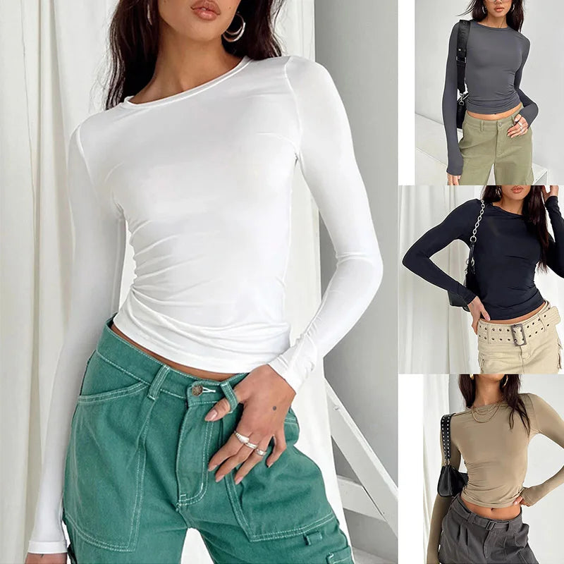 Women’s Casual Long Sleeve Slim Fit T-Shirts - Spring & Autumn Pullover Tees