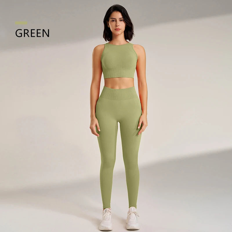 Yoga Clothing Set for Women – High Waisted Leggings & Seamless Top