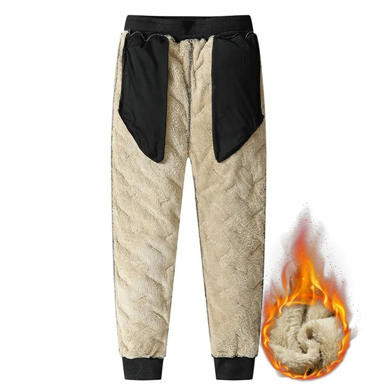 Winter Sweatwear Men Thick Fleece Sweatpants Lambswool Thermal Casual Waterproof Warm Cotton Trousers
