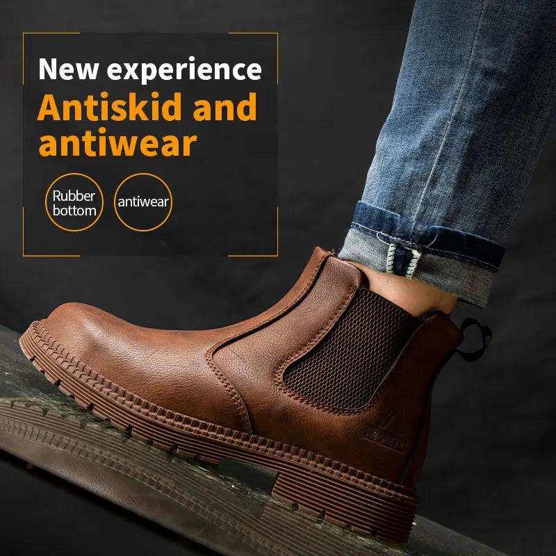 Waterproof Steel Toe Safety Work Boots for Men - Durable Leather Construction Footwear