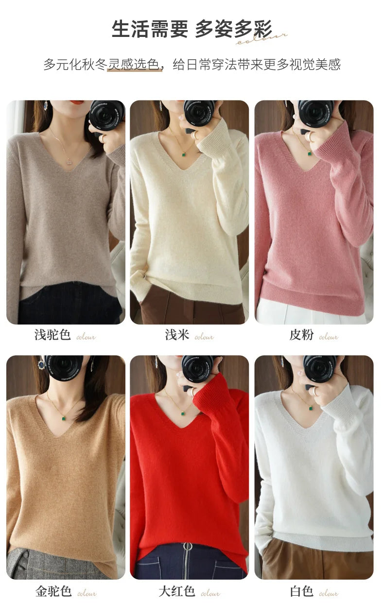 New Cashmere Women's V-neck Pullover Lace Hollow Out Sweater