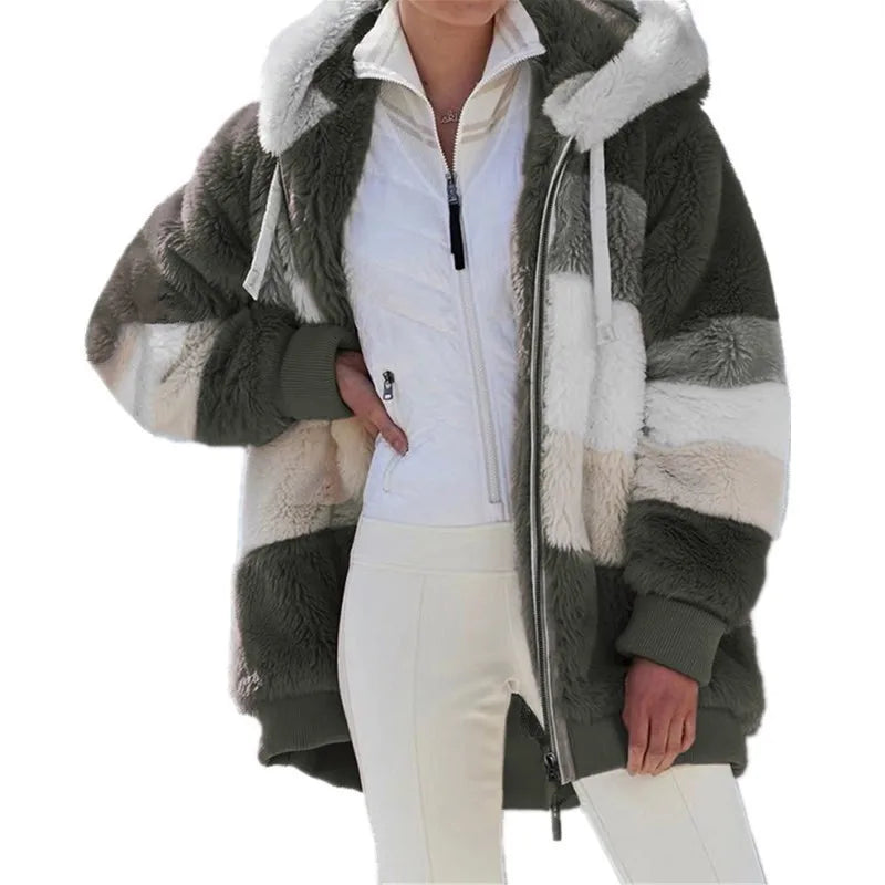 Oversized Hooded Jacket for Women - Autumn Winter Plush Coat 2023