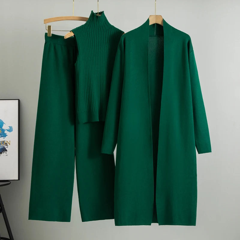 Spring Autumn 3-Piece Women Cardigan Tracksuit Set