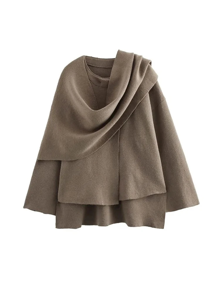 TRAF Women's Fashion Fall Winter Chic Knitted Asymmetric Jacket with Split Hem