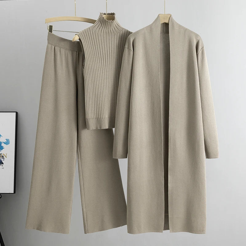 Spring Autumn 3-Piece Women Cardigan Tracksuit Set