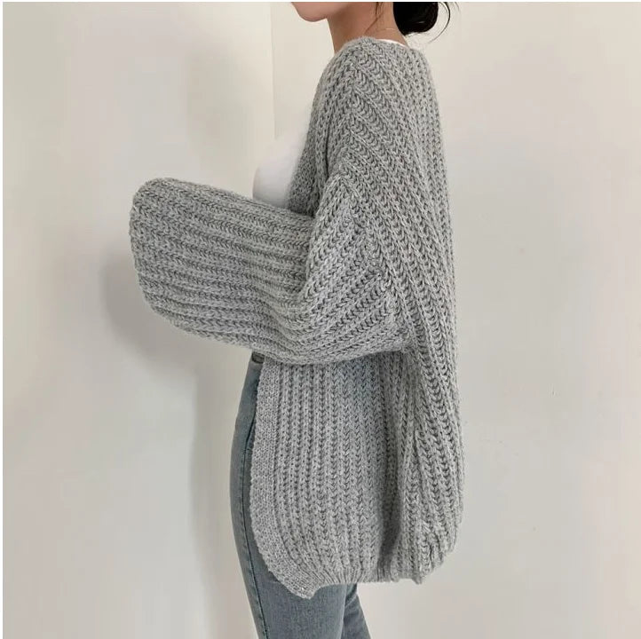 Vintage Harajuku Lantern Sleeve Women Cardigan Sweater – Casual Korean Fall Streetwear