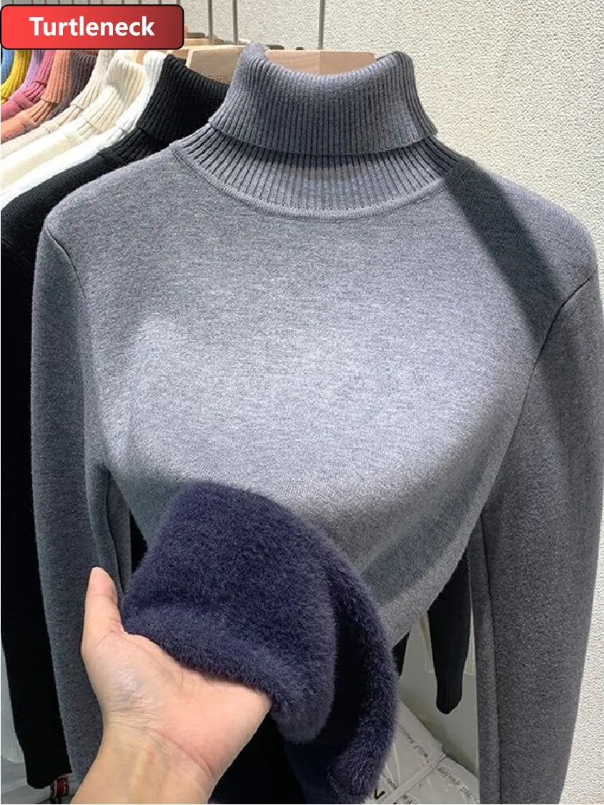 Elegant Turtleneck Winter Sweater for Women - Velvet Lined & Warm Pullover