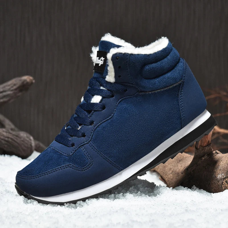 Winter Men Boots Casual Warm Ankle Shoes with Plush Fur, Comfortable Platform Snow Boots