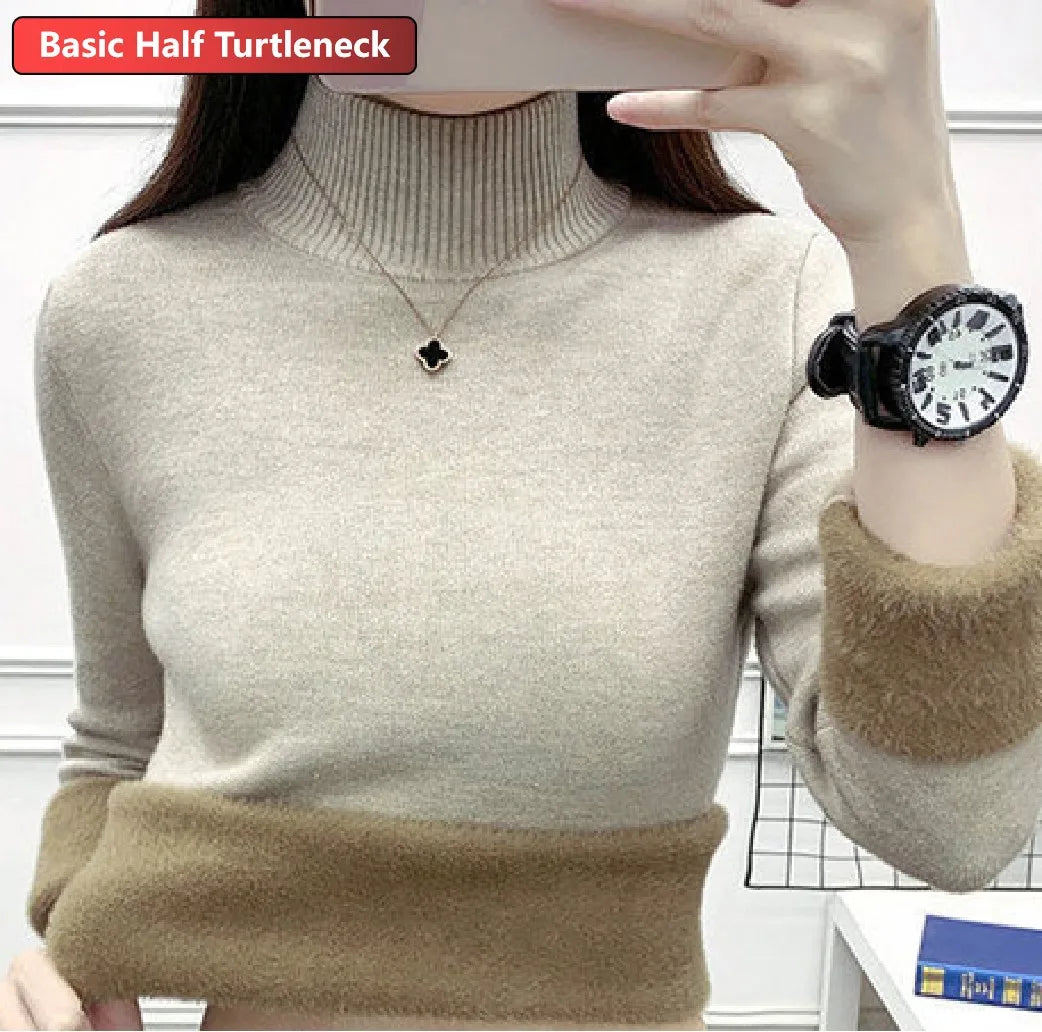 Elegant Turtleneck Winter Sweater for Women - Velvet Lined & Warm Pullover