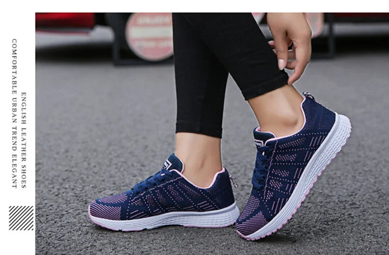 Women’s Casual Breathable Mesh Sneakers - White Flat Shoes