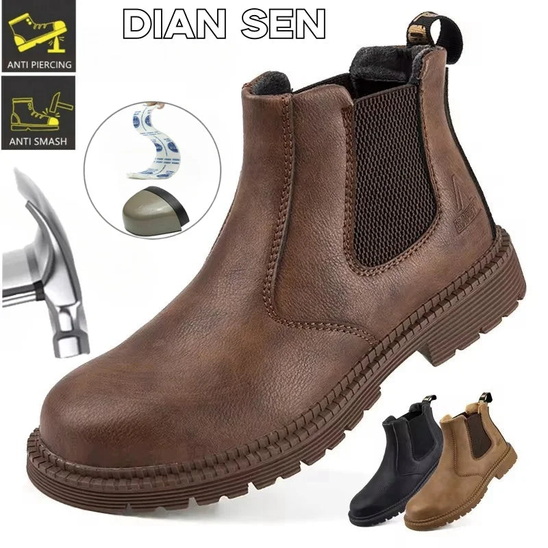 Waterproof Steel Toe Safety Work Boots for Men - Durable Leather Construction Footwear